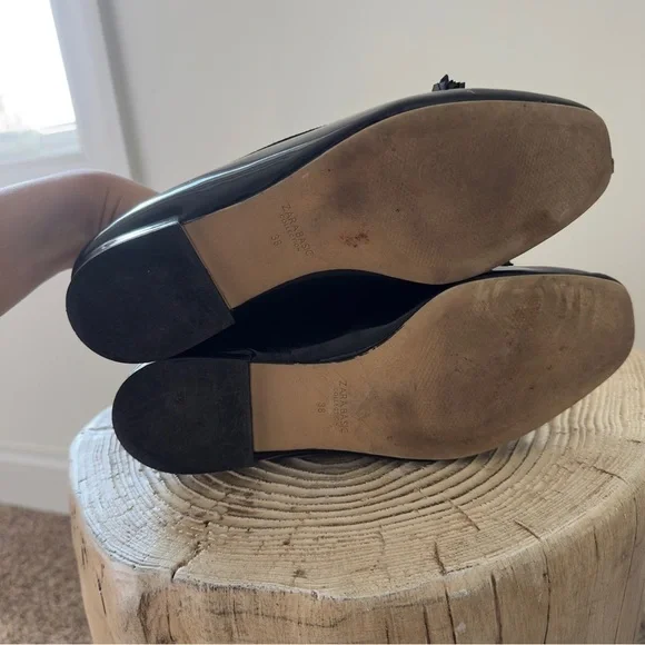 Zara Moccasin Black Patent Loafers with Tassels 7.5 US/38 EU - Picture 11 of 12